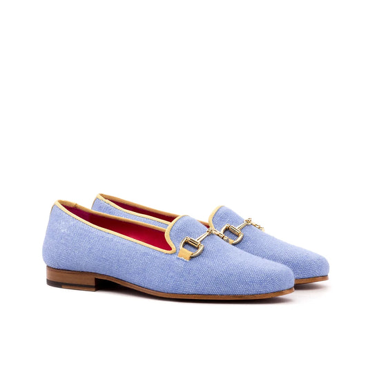 Hemelsblauwe linnen Delayla-loafer voor dames