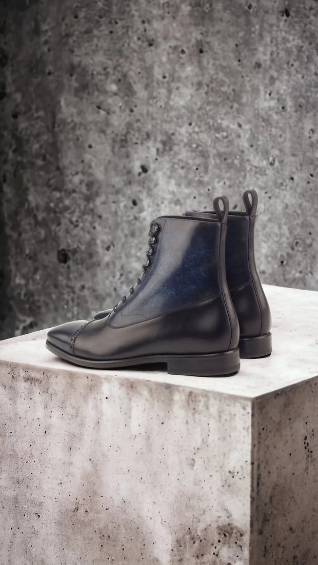 Black Denim Patina Balmoral Boots Imran Ibrahim Couture